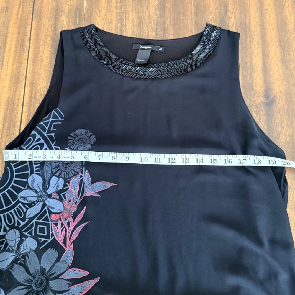 Desigual Black Beaded Neckline Mandala Floral Tunic Dress 19WVW92 Size 46 XL - Picture 9 of 12